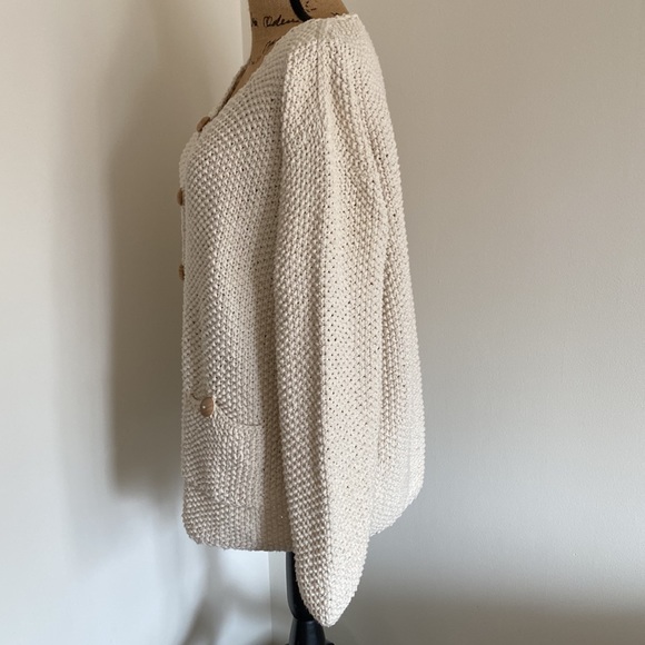 Pure Womens White Cotton Long Sleeve Handknit Button Up Cardigan Sweater L/XL - Picture 5 of 10